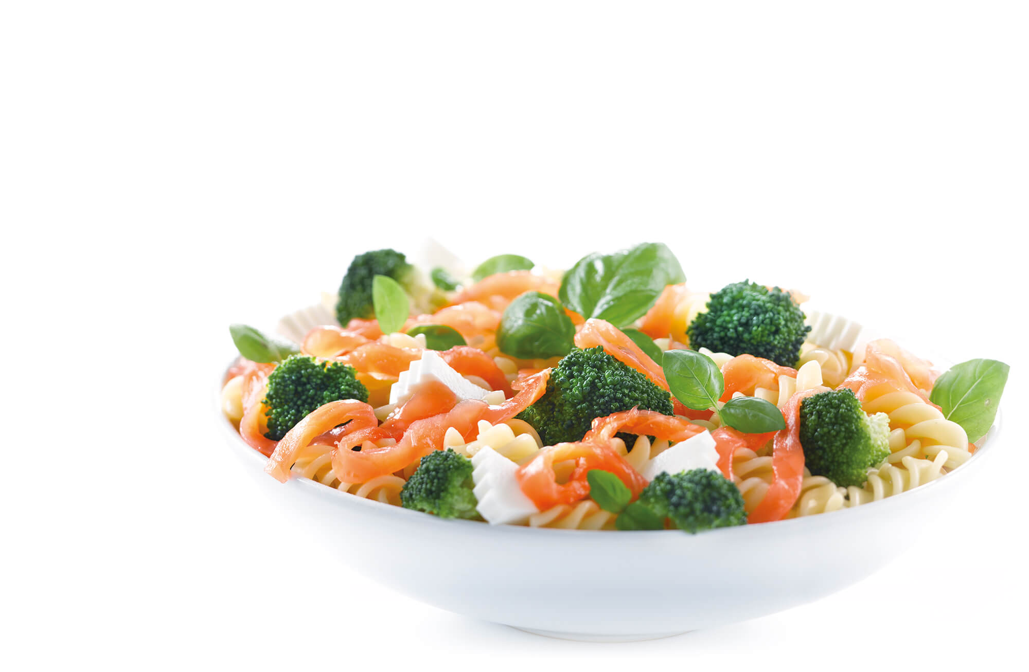 Pasta salad with smoked salmon and broccoli