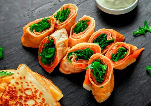 Salmon and Rocket Crepes with Sour Cream