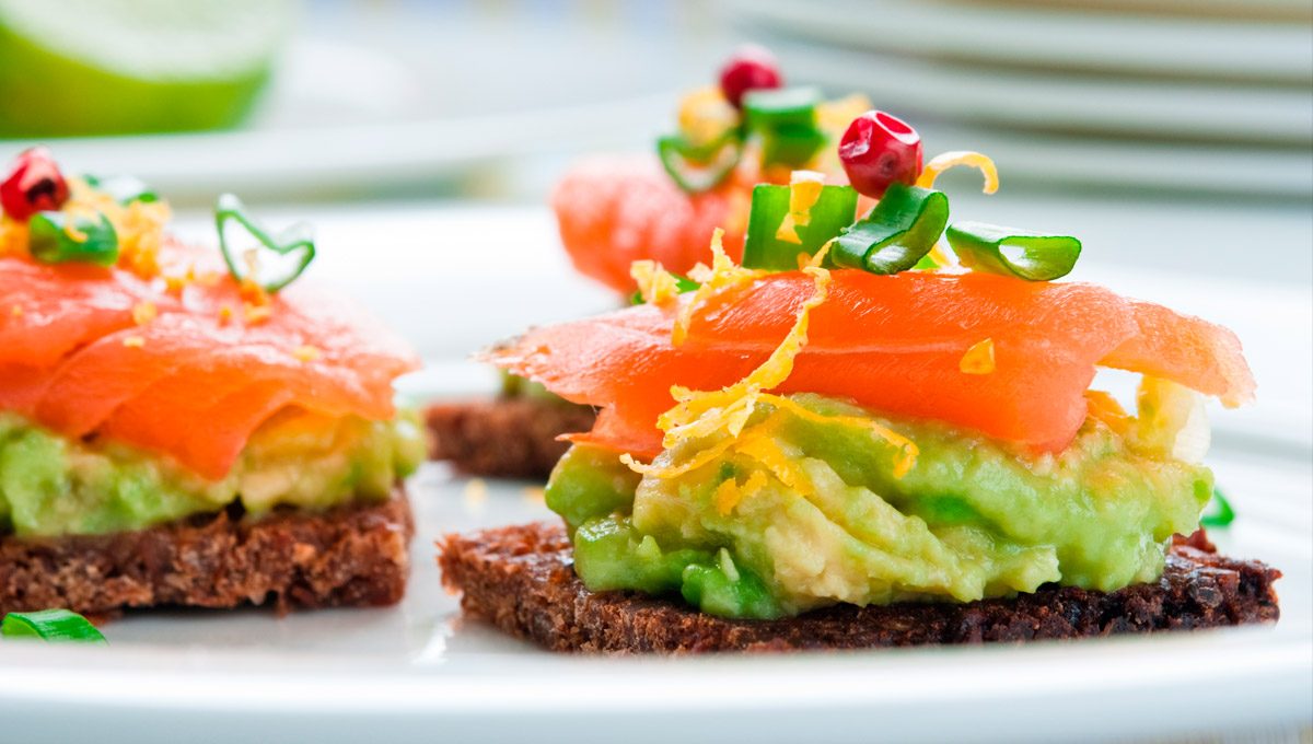 smoked salmon and avocado skewers