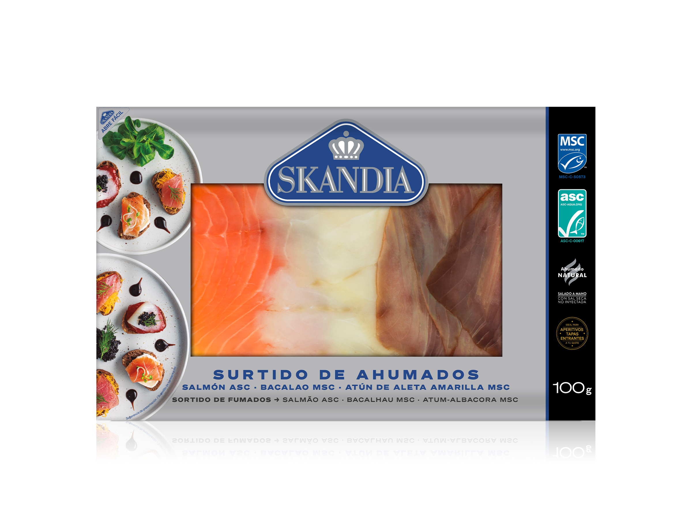 Surtido de Ahumados Certificados: Salmón, Bacalao y Atún 100g